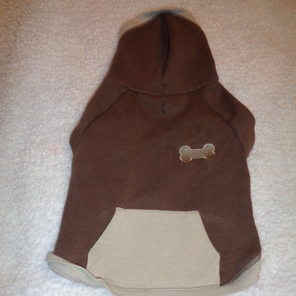 Pup Crew Dog or Cat Brown Hoodie with Bone Size Medium